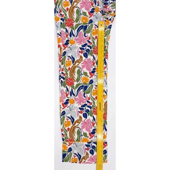 New Boden Pants Womens 6 Multicolor Floral Bird Print Elastic Waist Straight - Picture 3 of 10